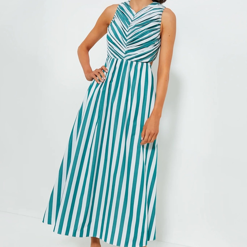 HUNTER BELL Teal and White Striped Maxi Dress